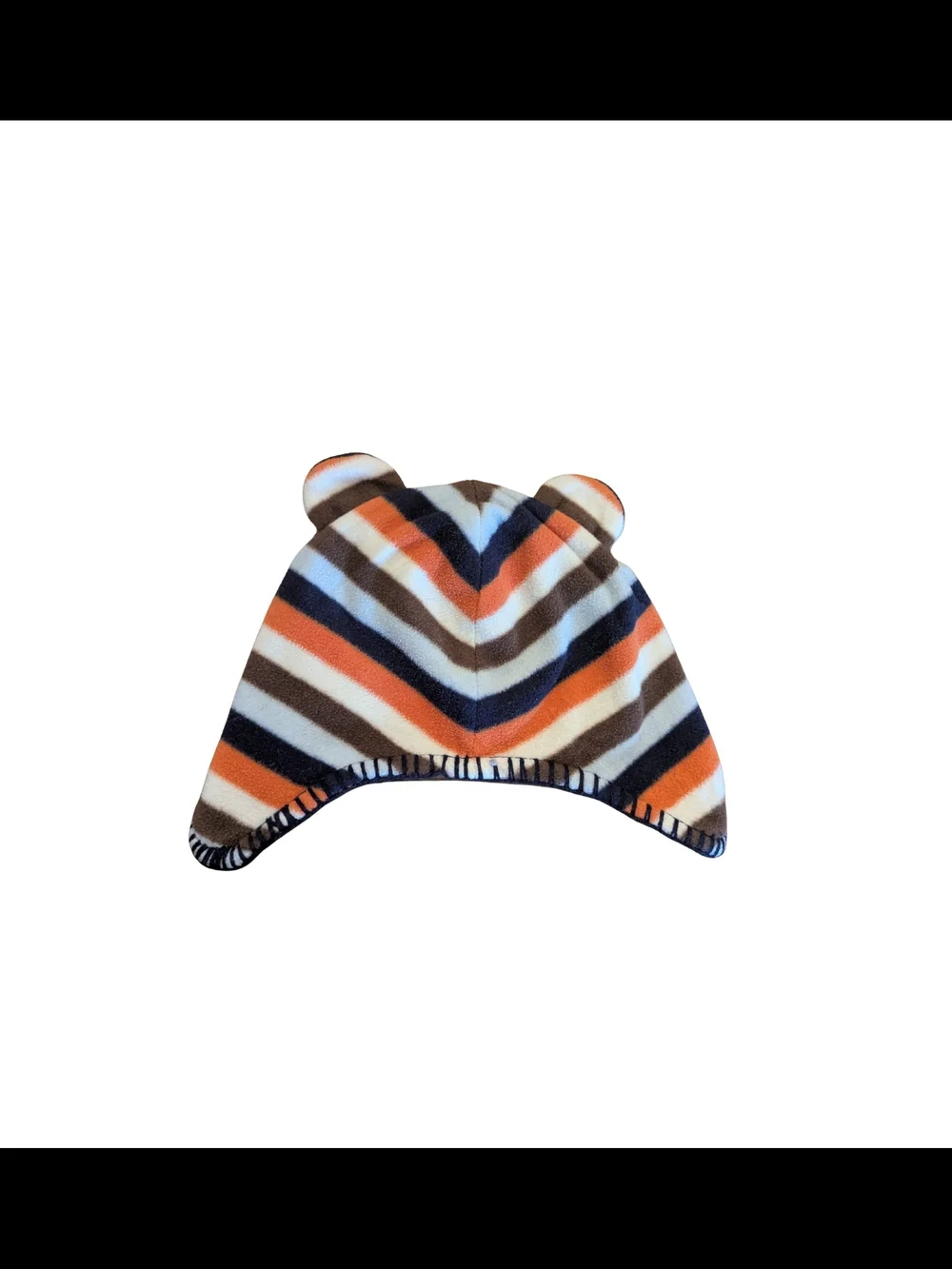EUC Old Navy Baby 6-12 month fleece hat ears stripe orange blue
